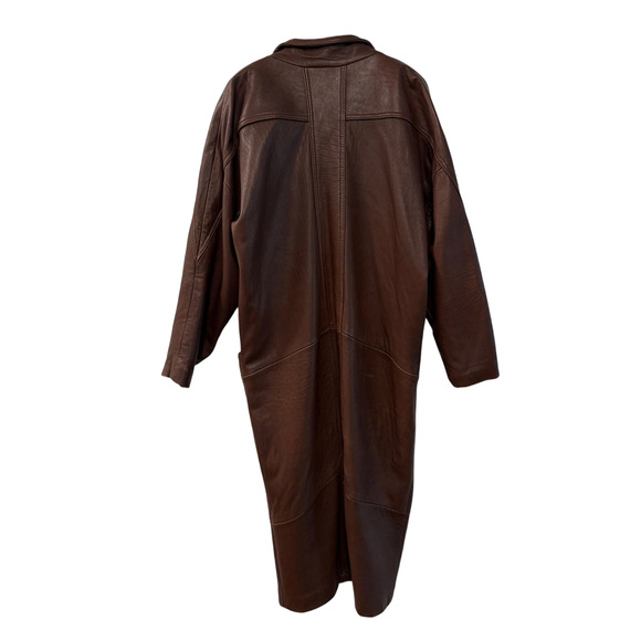 Express S Slouchy Oversized Lamb Leather Trench Coat Long Jacket 90s Brown - Picture 3 of 12